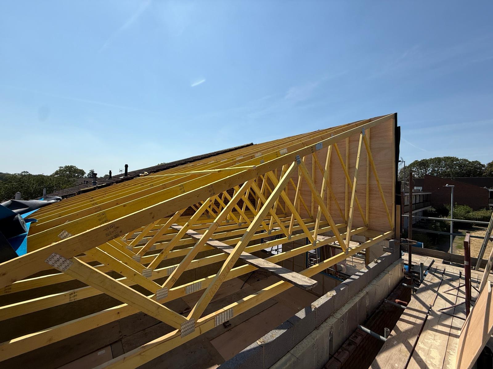 New roof trusses going up on a house extension